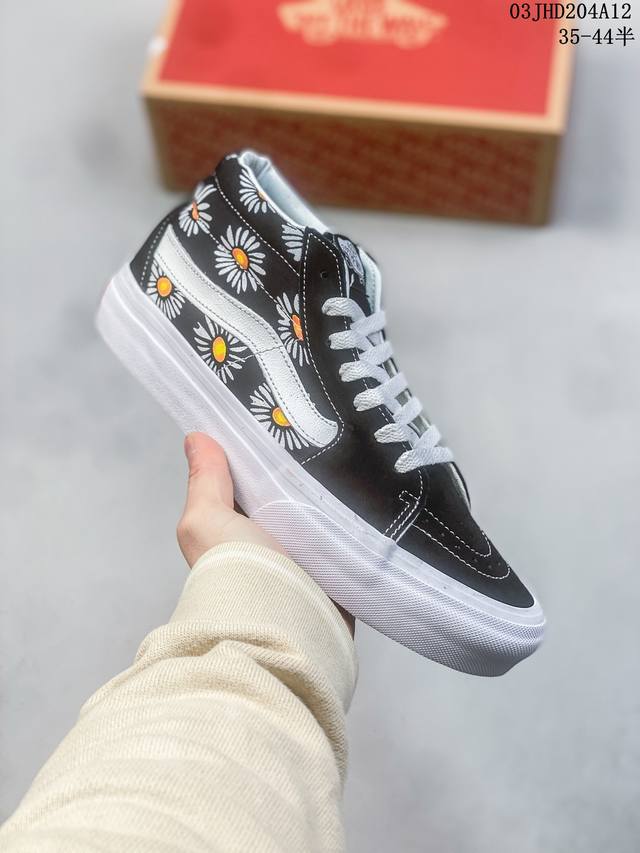 硫化工艺 万斯vans Sk8 Mid 印花中帮 雏菊 菊花 男女同款 尺码 35-44 半 工艺 硫化1:1 重量1:1 真标 原钢印 材质标 鞋型标 合格证