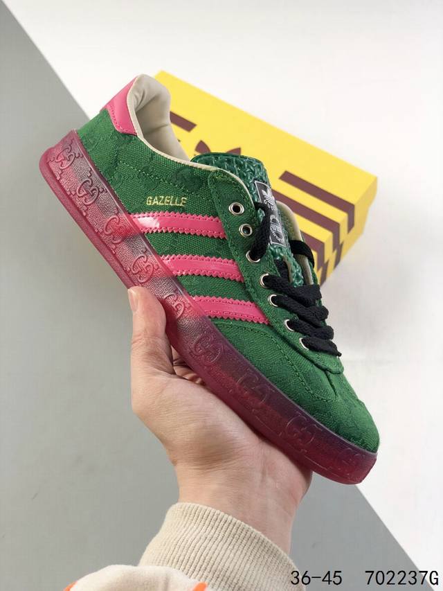 真标带半码 意大利奢侈品牌-古驰gucci X 德国运动品牌阿迪达斯adidas Originals Gazelle Esquisite Gucci 羚羊系列低