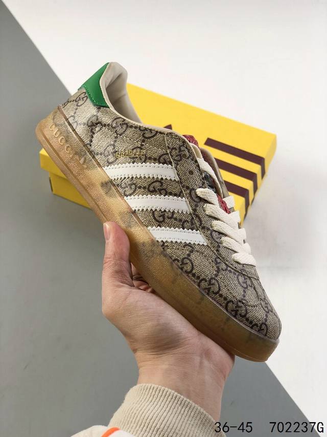 真标带半码 意大利奢侈品牌-古驰gucci X 德国运动品牌阿迪达斯adidas Originals Gazelle Esquisite Gucci 羚羊系列低