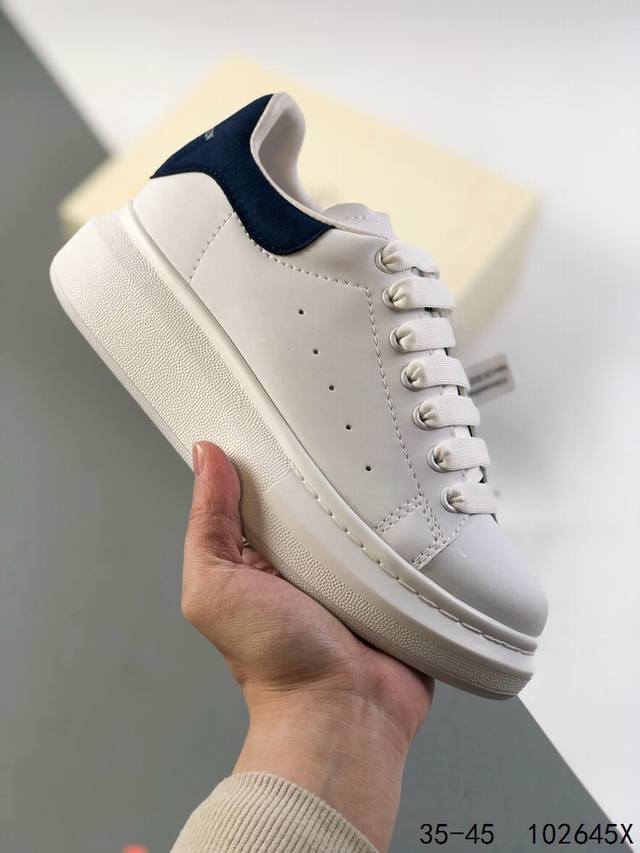 意大利高奢品牌alexander Mcqueen亚历山大 麦昆 Sole Leather Sneakers低帮时装厚底休闲运动小白鞋 Id:102645X