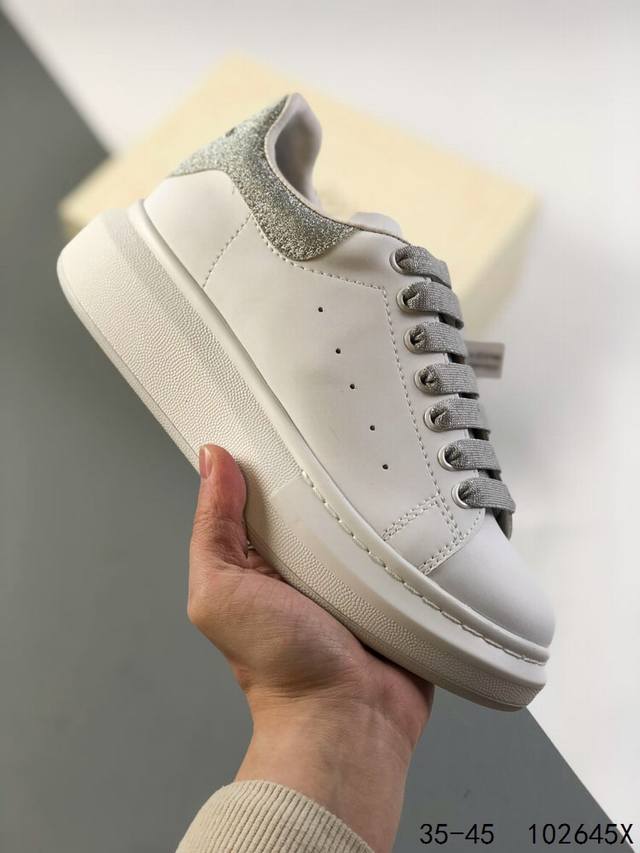 意大利高奢品牌alexander Mcqueen亚历山大 麦昆 Sole Leather Sneakers低帮时装厚底休闲运动小白鞋 Id:102645X