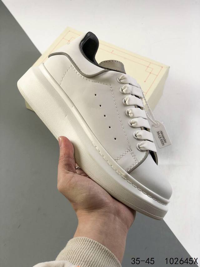 意大利高奢品牌alexander Mcqueen亚历山大 麦昆 Sole Leather Sneakers低帮时装厚底休闲运动小白鞋 Id:102645X