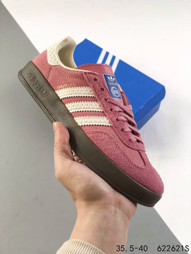 真标带半码 阿迪达斯adidas Gazelle Indoor 翻毛皮 三叶草复古防滑耐磨低帮休闲运动板鞋 尺码:如图 Id 622621S