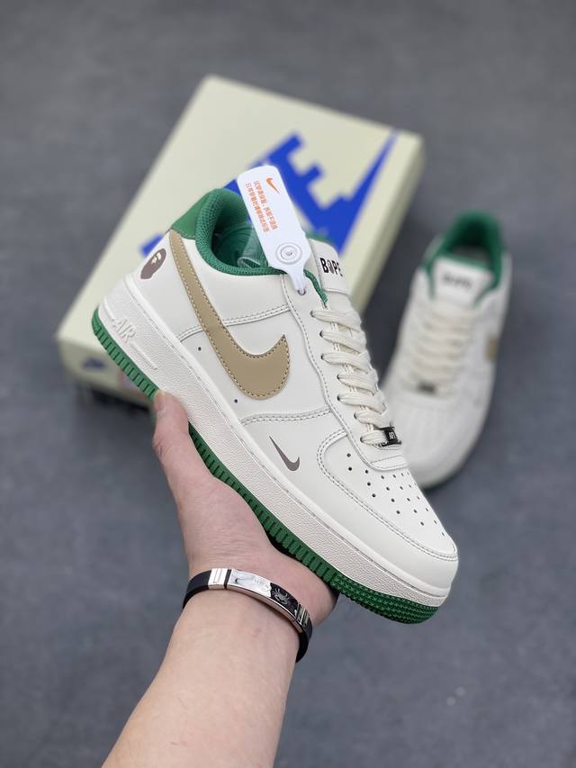 工厂套现福利特价 特价 原 版本 海外限量发售 公司级nike Air Force 1 '07 Low Bape联名--米白墨玉 空军一号 低帮 运动鞋 休闲鞋