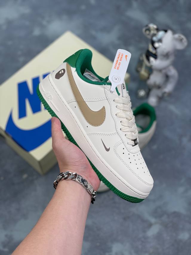 特价 工厂套现 福利特价 海外限量发售 公司级nike Air Force 1 '07 Low Bape联名--米白墨玉 空军一号 低帮 运动鞋 休闲鞋 折边针