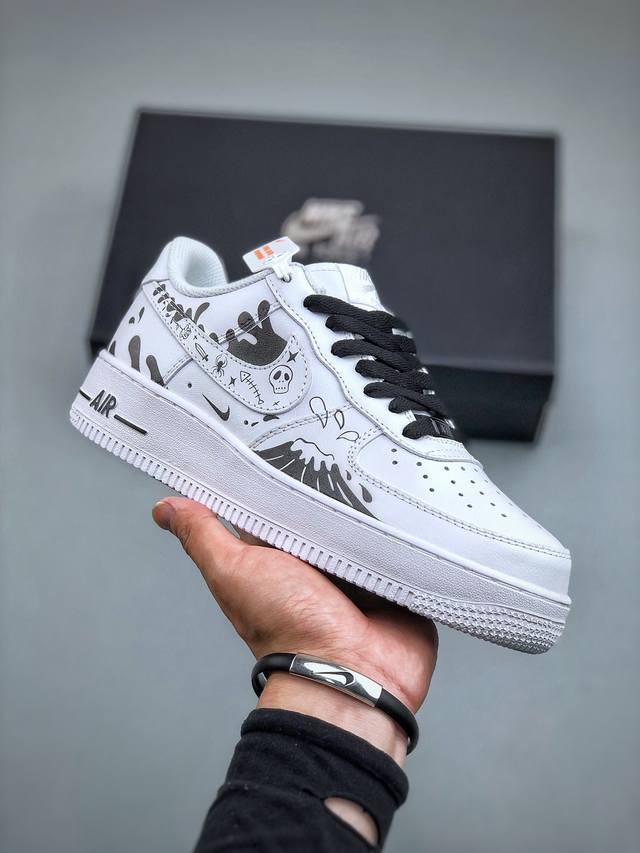 Nike Air Force 1 Low 07 手绘 火山喷发 黑白原楦头原纸板 打造纯正低帮空军版型专注外贸渠道 全掌内置蜂窝气垫 原盒配件 原厂中底钢印 拉