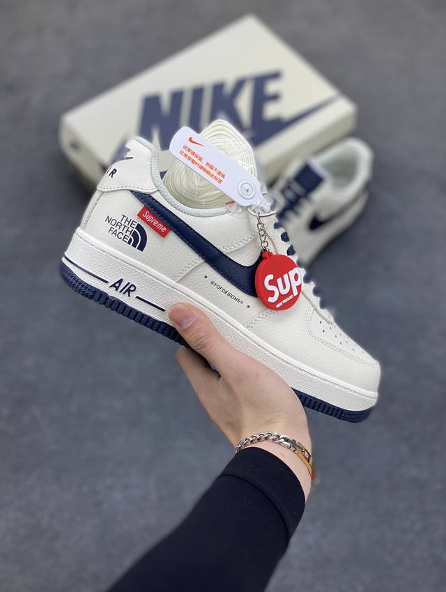 Supreme 北面the North Face Nike Air Force 1 Low 米深蓝 空军一号低帮休闲板鞋 原楦头原纸板 纯正空军版型 内置全掌气