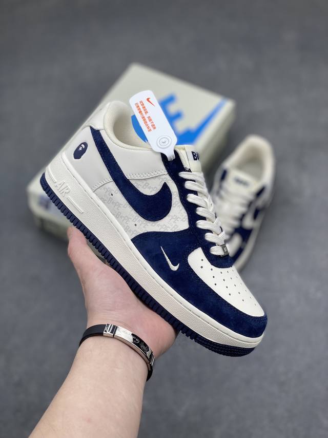 海外限量发售 公司级nike Air Force 1 '07 Low Bape联名--米白蓝猪八 空军一号 中帮 运动鞋 休闲鞋 折边针车 工艺难度大 原楦头原