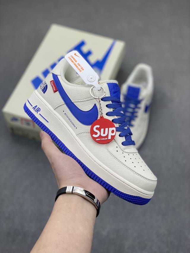 海外限量发售 公司级 Supreme 北面the North Face Nike Air Force 1 Low 宝蓝色 空军一号低帮休闲板鞋 原楦头原纸板 纯