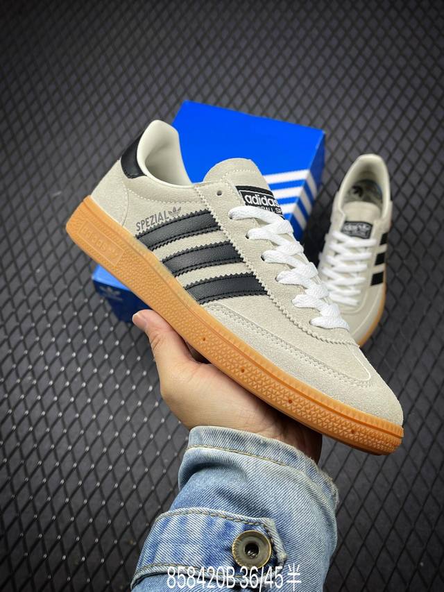 B Adidas Originals Handball Spzl 手球运动员系列百搭休闲运动板鞋 绒面浅灰黑焦糖底 If6562 尺码 36-45 半 编码 8