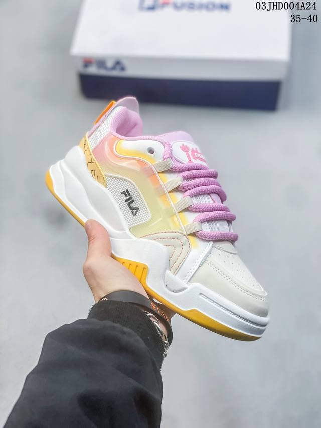 Fila 斐乐 采用高品质移膜皮革鞋面材质 轻量eav发泡橡胶大底 斐乐公版系列 Fila Fashion Shoes系带休闲女鞋 03Jhd004A24