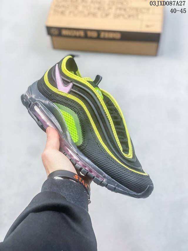 耐克 Nike Air Max 97 小勾子弹复古全掌气垫休闲运动鞋 鞋身swoosh视觉呈现效果 以创新搭载可视全掌max Air和演绎疾速风范的前卫设计 流