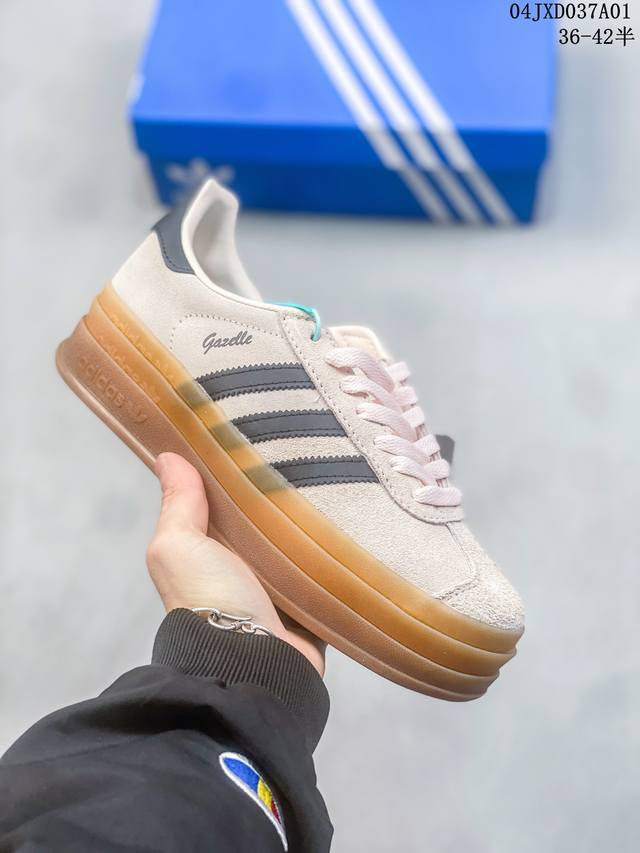 真标半码真正公司级纯原翻毛皮原鞋开发adidas阿迪达斯gazelle Bold女子低帮厚底复古休闲运动鞋ie0429 35 36 36.5 37 38 38.