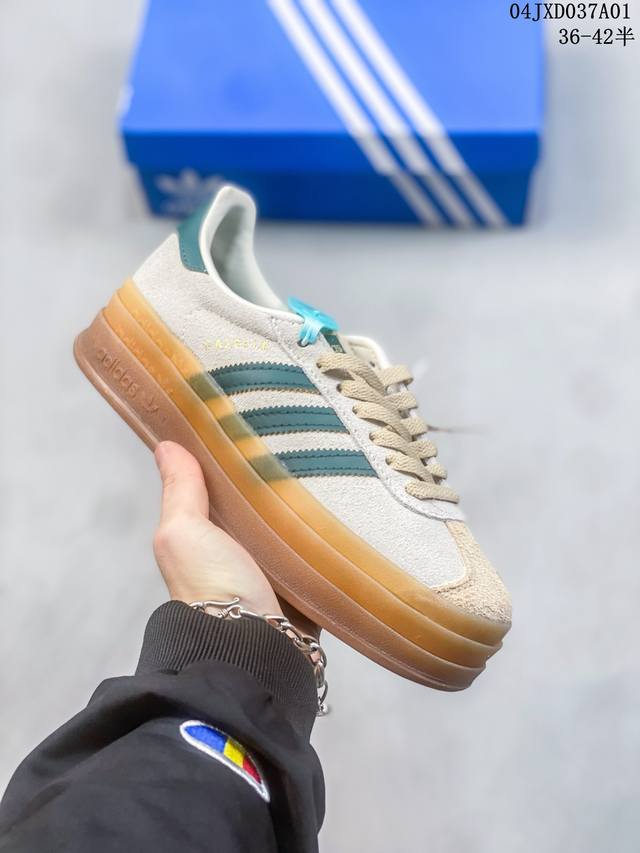 真标半码真正公司级纯原翻毛皮原鞋开发adidas阿迪达斯gazelle Bold女子低帮厚底复古休闲运动鞋ie0429 35 36 36.5 37 38 38.