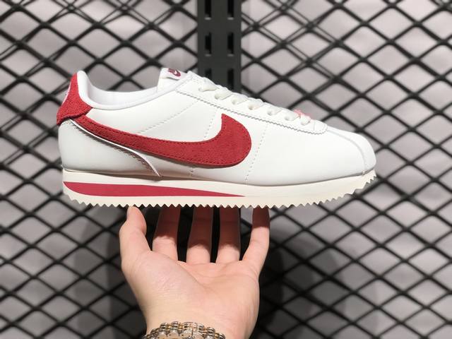 Nike Classic Cortez Leather 阿甘复古初代皮革慢跑鞋 情人节白红 货号 Fz5167-133 缓震防滑耐磨同源头层皮料 原厂模具 公司