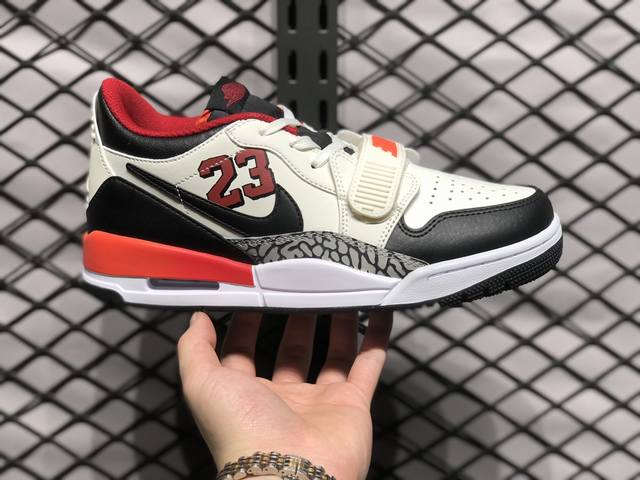 Air Jordan Legacy 312 Low 白黑红 鞋身采用了皮革材质打造 横跨鞋面的魔术贴十分吸睛 侧面的swoosh Logo的一部分被鞋面遮挡了一