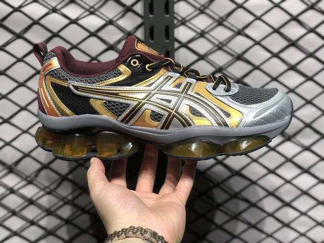 日本专业跑鞋品牌 亚瑟士 Asics Gel-Quantum Kinetic Carbon Pure Gold 量子动能系列轻量全掌硅胶缓震休闲运动跑步鞋 银灰