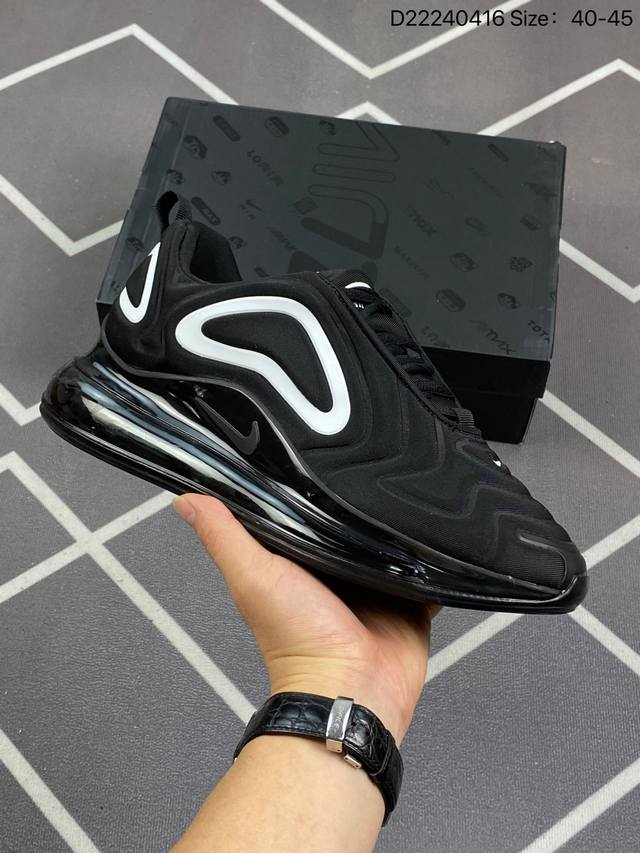 耐克 Nike Air Max 720 全新释出，气垫部分的全新升级，采用全掌一体式设计，整体极具未来感，鞋面部分以流线型凹凸结构组成。 货号：Ar9293 0