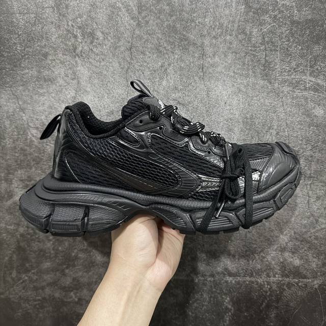 总裁版 Balenciaga 3Xl Sneakers 巴黎世家十代网布系带低帮走秀复古老爹鞋 纯黑 全套原纸板楦头开发 最原汁原味的灵魂版型 全鞋荧光划线卡点