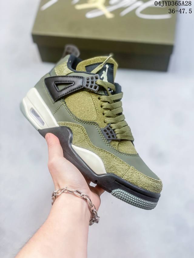 乔丹air Jordan 4 Se Craft Medium Olive Aj4 乔4橄榄绿 鞋身以麂皮、翻毛皮材质拼接打造，营造出丰富的层次感。配色方面采用深