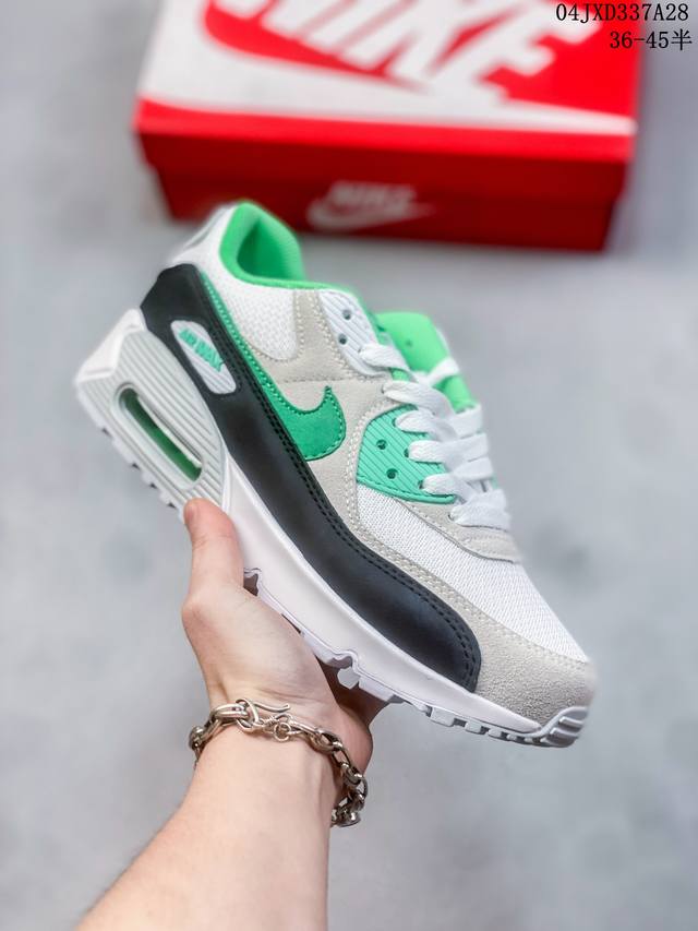 公司级耐克nike Air Max 90 经典复古小气垫缓震跑鞋 鞋面由皮和革织物打造，犀利的条线打造出酷劲十的足视觉效果 网布鞋增面强透气性，穿着为极舒适 经