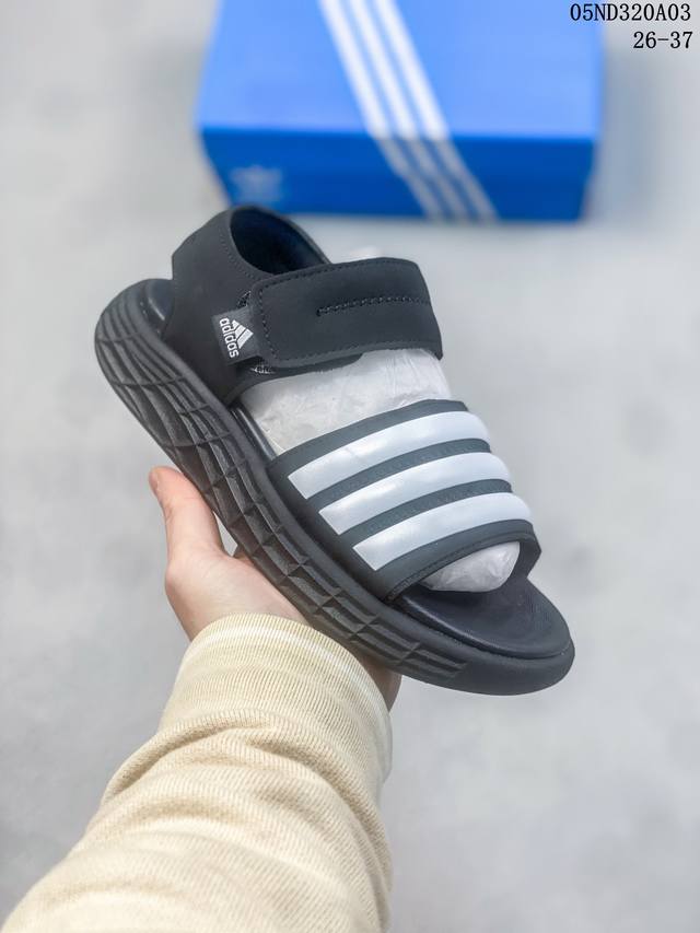 Adidas Duramo Sandaqa Adidas三叶草露趾魔术贴透气休闲童鞋凉鞋阿迪达斯官网最新款户外小众夏款凉鞋沙滩鞋夏季韩版防滑软底透气休闲超轻便沙