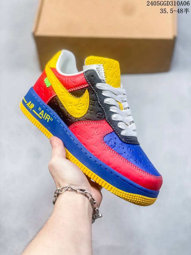 公司级！Louis Vuitton X Nike Air Force 1 '07 Lv8 耐克 X Lv 空军一号 低帮 Lv印花蓝牛仔 采用了整体外观的工具灰