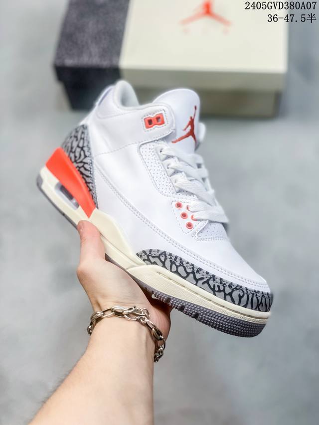 公司级air Jordan 3 Retro 复刻白水泥 Aj3 乔丹3代 Aj3 乔3 经典复刻白水泥 乔丹篮球鞋系列 鞋身以白色为主调，采用优质皮革材质搭配鞋