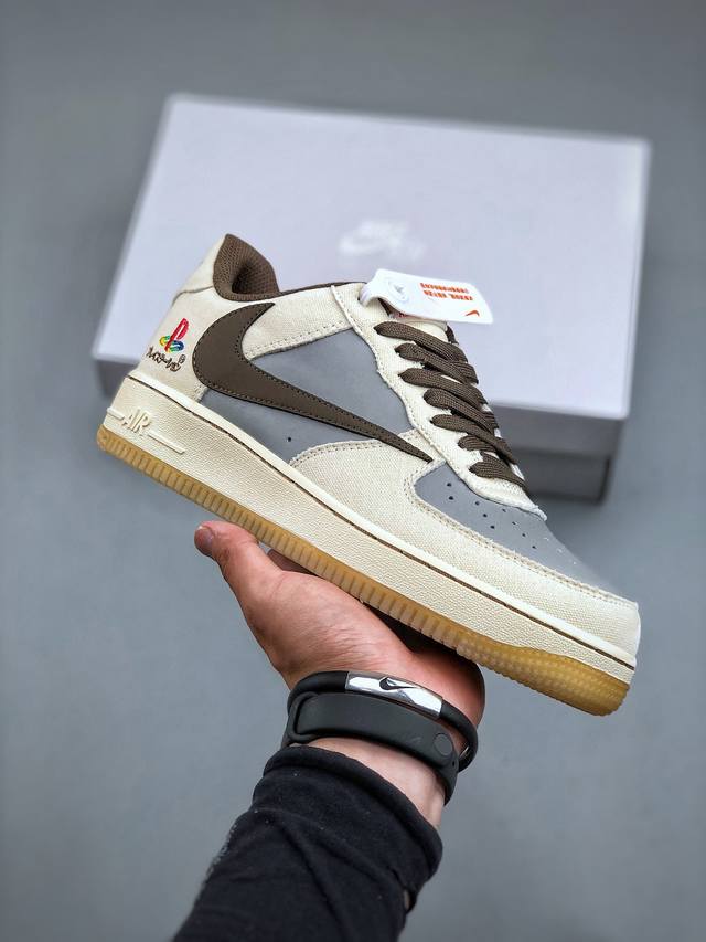 K Nike Travis Scott X Playstation X Nike Air Force1 Low三方联名 倒钩 反勾 扣篮系列复古低帮休闲运动滑板