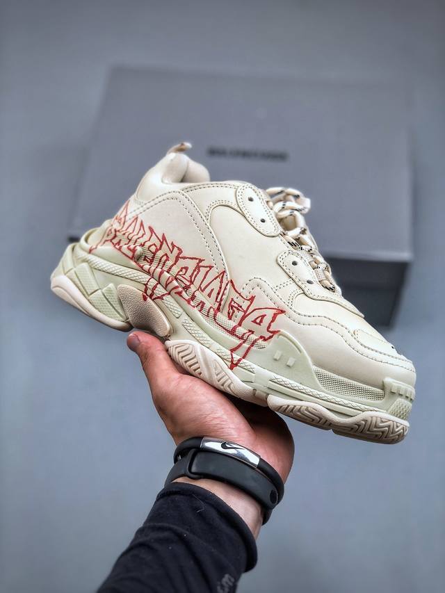 Ok版本 巴黎世家balenciaga Triple S Trainers Sneaker Beige Red Black Logo 三倍增系列低帮时装复古姥爷