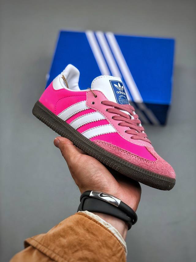 Adidas Originals Wmns Samba Og Hot Pink Green 桑巴舞系列绅士德训足球风百搭低帮休闲运动板鞋“皮革骚粉绿焦糖底”Ig