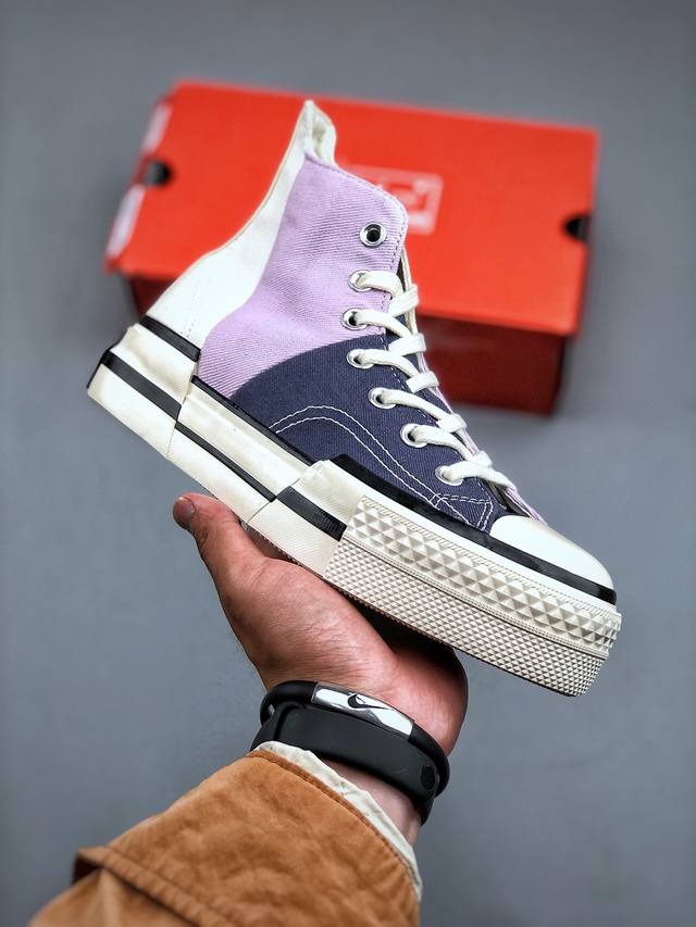 解构经典，马卡龙拼色搭配 Converse Chuck 70Plus 将经典设计与未来风格糅合演绎，全新经典之作。混合帆布与大胆的不对称线条相融合呈现个性张扬的