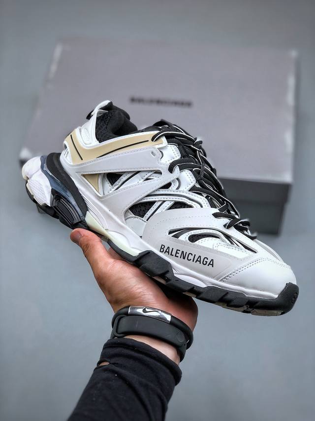 高奢品牌-巴黎世家balenciaga Track Trainers 3.0代复古野跑姥爹潮流百搭慢跑鞋“白黑浅卡其”542436 W3Nh3 7261 尺码：