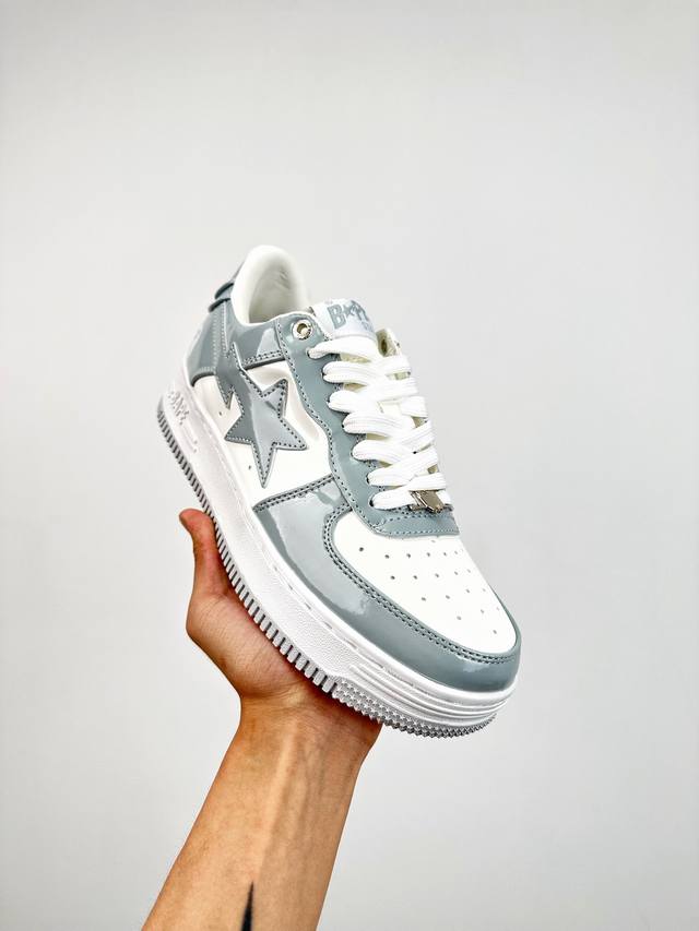 终端放货 Bape X Air Force 1 Sta Low 灰白漆皮 空军一号低帮经典百搭休闲运动板鞋 独家私模 经典猿人头设计 纯正版型 海玻璃鞋垫 内置