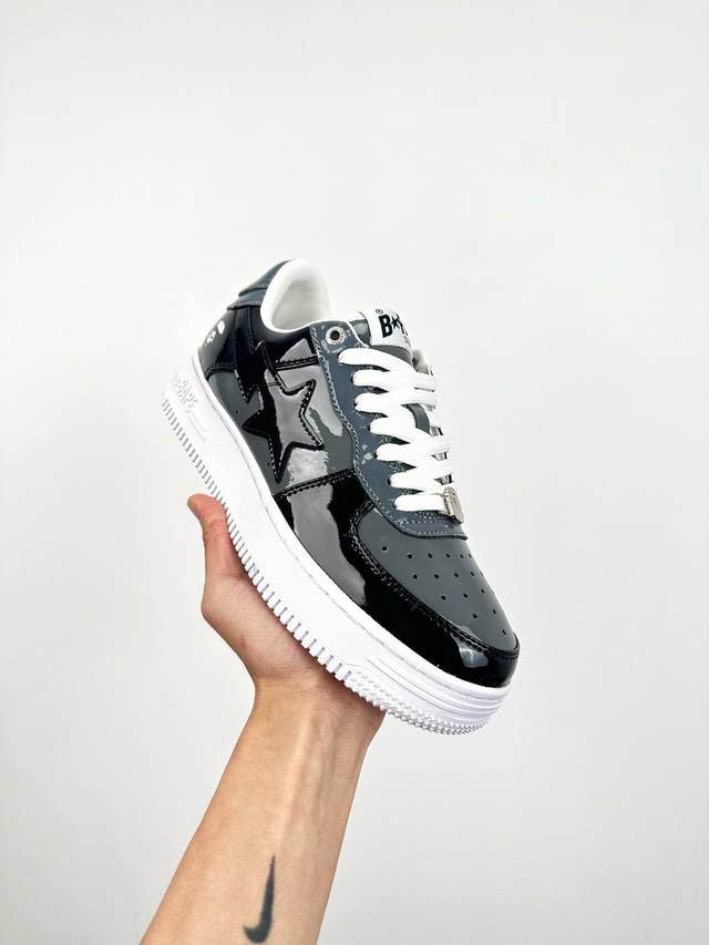 终端放货 Bape X Air Force 1 Sta Low 灰白漆皮 空军一号低帮经典百搭休闲运动板鞋 独家私模 经典猿人头设计 纯正版型 海玻璃鞋垫 内置