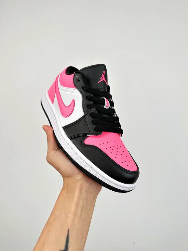 终端放货 B版 头层最高工艺nike Air Jordan 1 Low 黑粉白无原鞋不开发 原厂内置气垫魔块 A模大底 头层小牛皮 鞋舌aj原厂专用牛津布+Aj