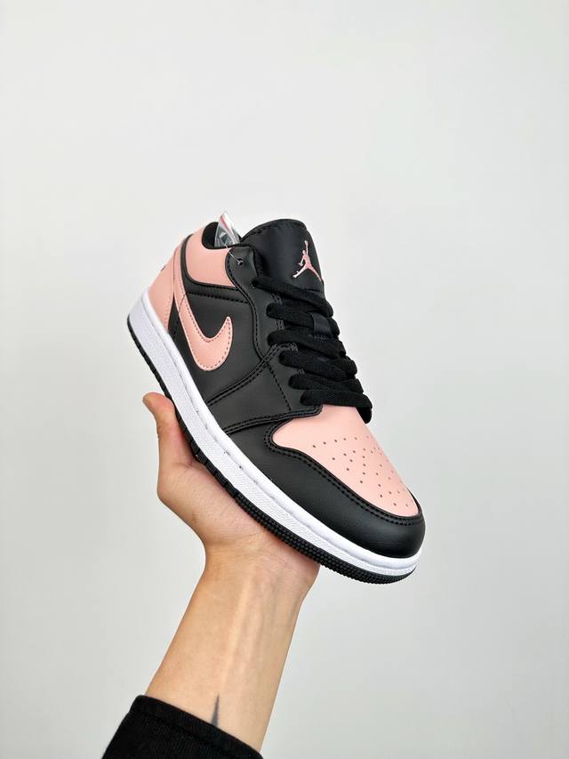 终端放货 B版 头层最高工艺nike Air Jordan 1 Low 黑粉白无原鞋不开发 原厂内置气垫魔块 A模大底 头层小牛皮 鞋舌aj原厂专用牛津布+Aj