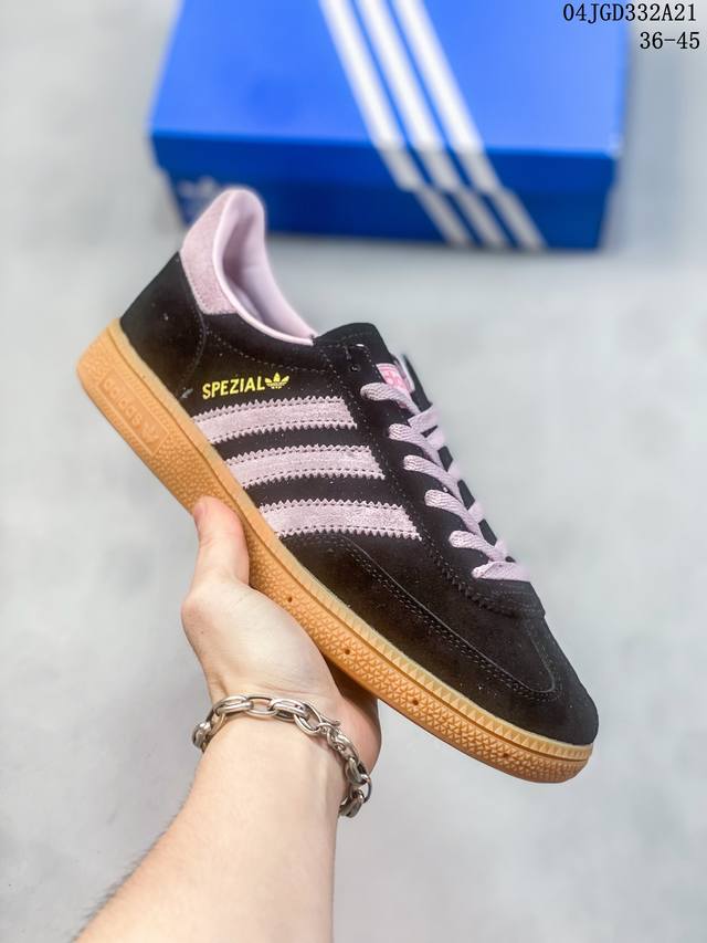 阿迪达斯三叶草adidas Originals Samba Vegan Og桑巴舞系列绅士德训足球风百搭低帮休闲运动板鞋“皮革黑白浅灰焦糖底环保标识ig 04J