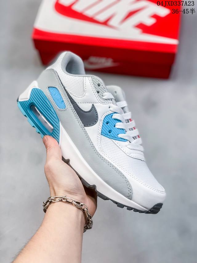 耐克 Nike Air Max 90 经典复古小气垫缓震跑鞋 鞋面由皮和革织物打造，犀利的条线打造出酷劲十的足视觉效果 网布鞋增面强透气性，穿着为极舒适 经可典