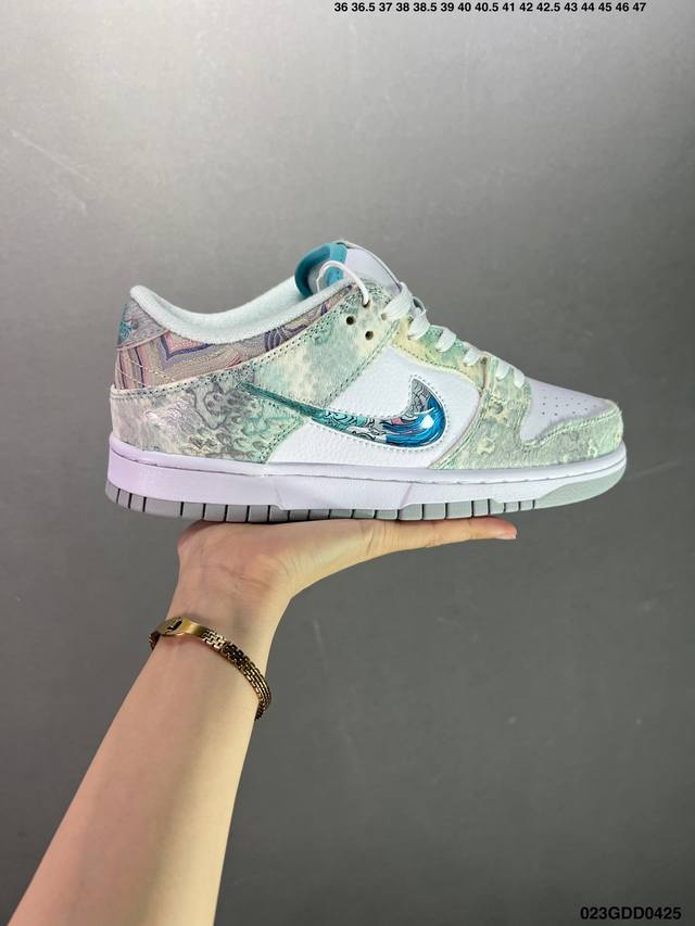 公司级nk Dunk Low 蒸汽木偶 Cny龙年限定 龙海龙宫三太子 白青 Dv0831-101 工艺手法钢印水钩刺绣缝纫 除鞋底外全鞋改造材质仿马毛 皮革