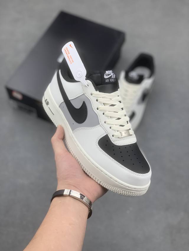 秋冬新品 官方同步id定制 原装版本 Nike Air Force 1 Low '07 “米黑灰拼接”低帮空军一号休闲板鞋 定制皮料 3M反光 原楦原纸板 纯正