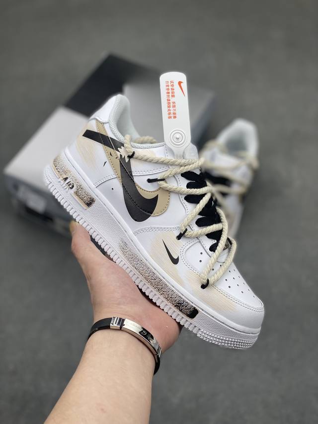 Nike Air Force 1 Low 07 手绘 美拉德 断裂三钩 棕白黑 原楦头原纸板 打造纯正低帮空军版型 专注外贸渠道 全掌内置蜂窝气垫 原盒配件 原