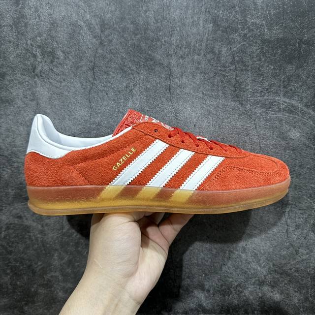 Kx纯原版 Adidas Originals Gazelle Indoor 白橙色 Hq8718 三叶草复古休闲防滑耐磨低帮板鞋 正确粗反绒皮 正确鞋舌 正确侧