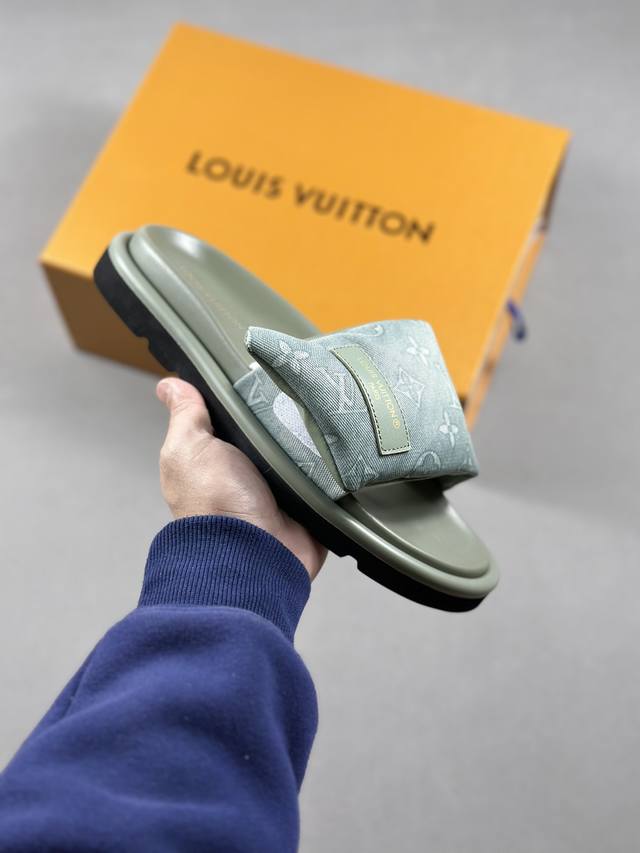 Louis Vuitton 路易威登2024 春夏最新爆款魔术贴系列 情侣款厚底拖鞋 代购级别稀品上新 鞋面：Lv进口5D打印花布，牛皮内里 大底：原版开模大底