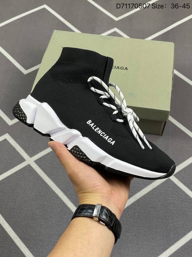 Balenciaga 巴黎世家speed弹力高帮系带运动袜子鞋 D71170507 Size：36-45