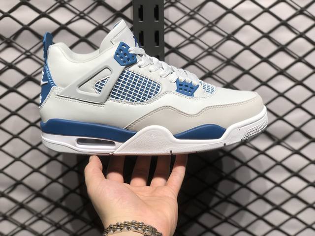 放店190 Air Jordan 4 Retro Military Blue Aj4 乔4白蓝灰元年配色 #采用经典的白色、军蓝色和中性灰色为配色方案，以白色皮