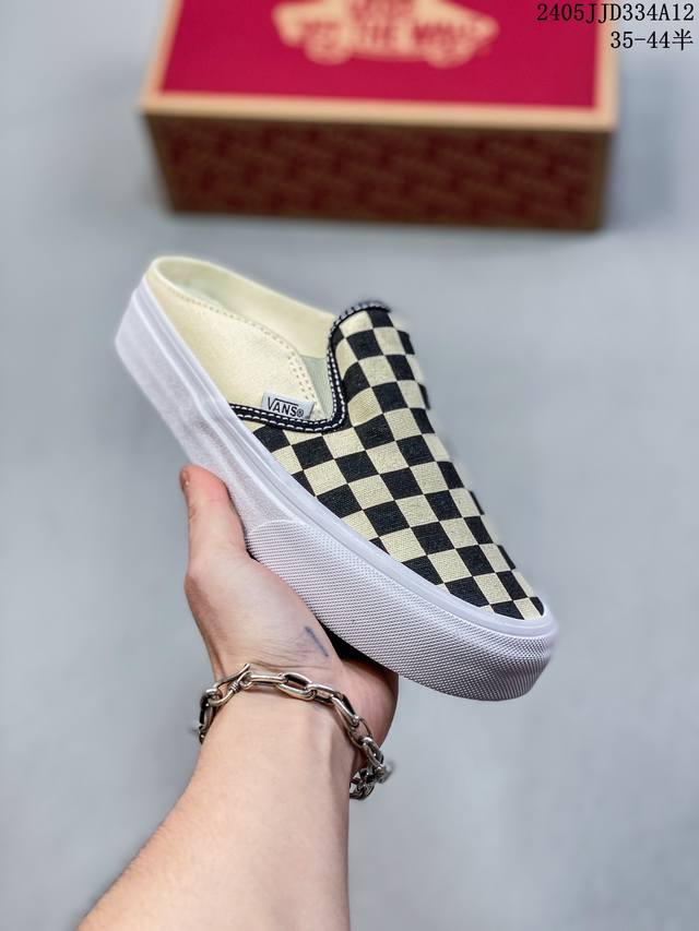 硫化真标，Vans Slip On黑白棋盘格 半拖帆布男女鞋懒人鞋vn0004Kteo1:型号sx42、尺码：35.36.36.5.37.38.38.5.39.