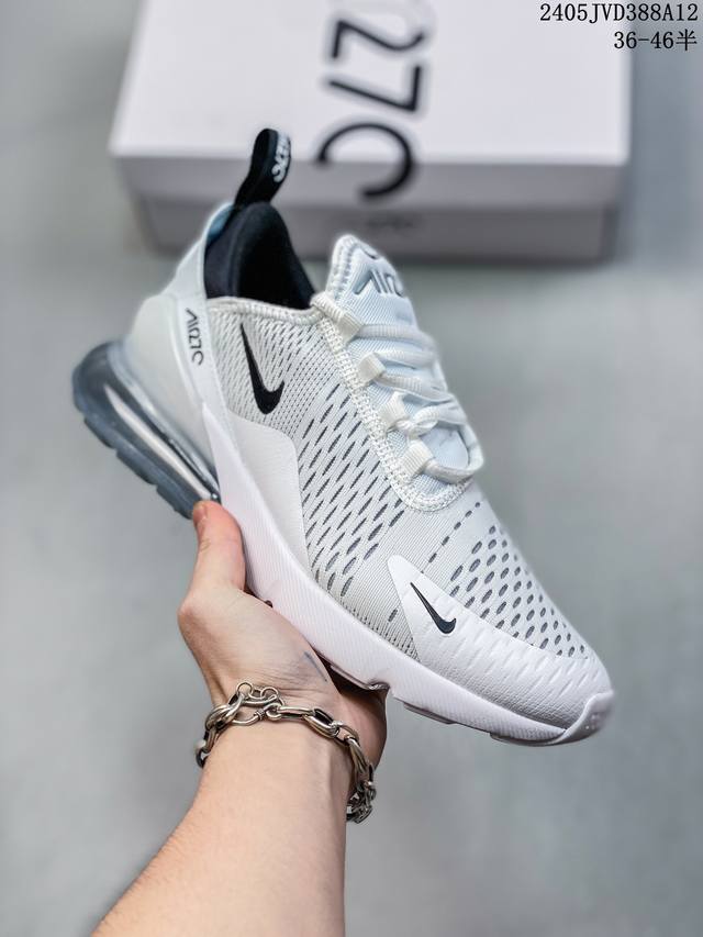 公司级nike Air Max 270混合科技透气后掌半气垫慢跑鞋 兼具非凡优质外观和出色穿着体验，具备时尚风格和舒适感受，演绎未来风范，柔软泡棉中底搭载大体积