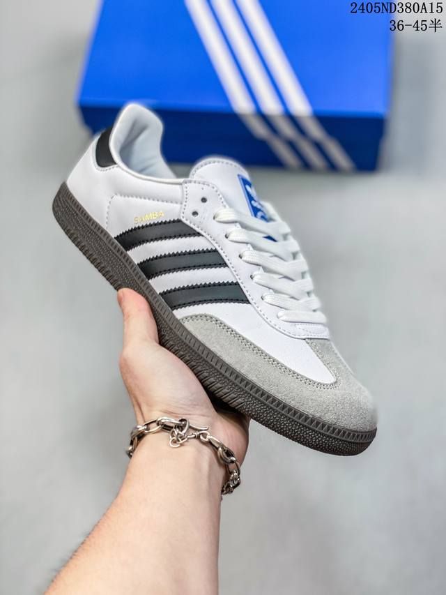 公司级 Adidas三叶草 Originals Samba Vegan Og 芯片 超软头层皮 桑巴舞系列绅士德训足球风百搭低帮休闲运动板鞋 货号：Ig1024