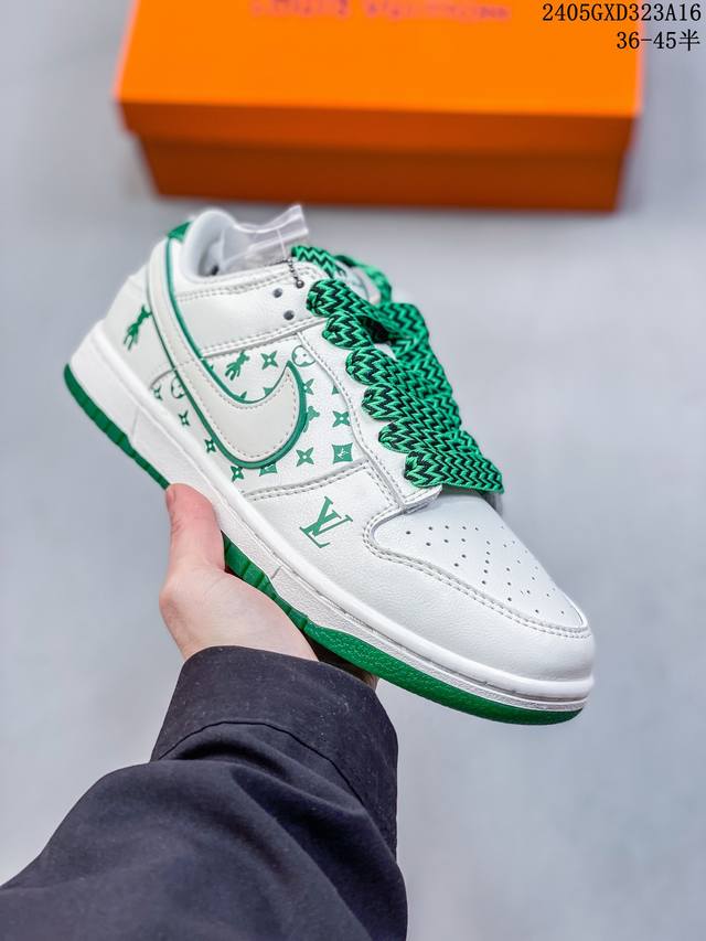 海外爆款限量发售！公司级 Nike Sb Dunk Low“Lv联名 米绿暴力熊” 夜光 周年高端定制 低帮休闲板鞋 定制鞋盒 大厂纯原品质出货 超高清洁度 皮